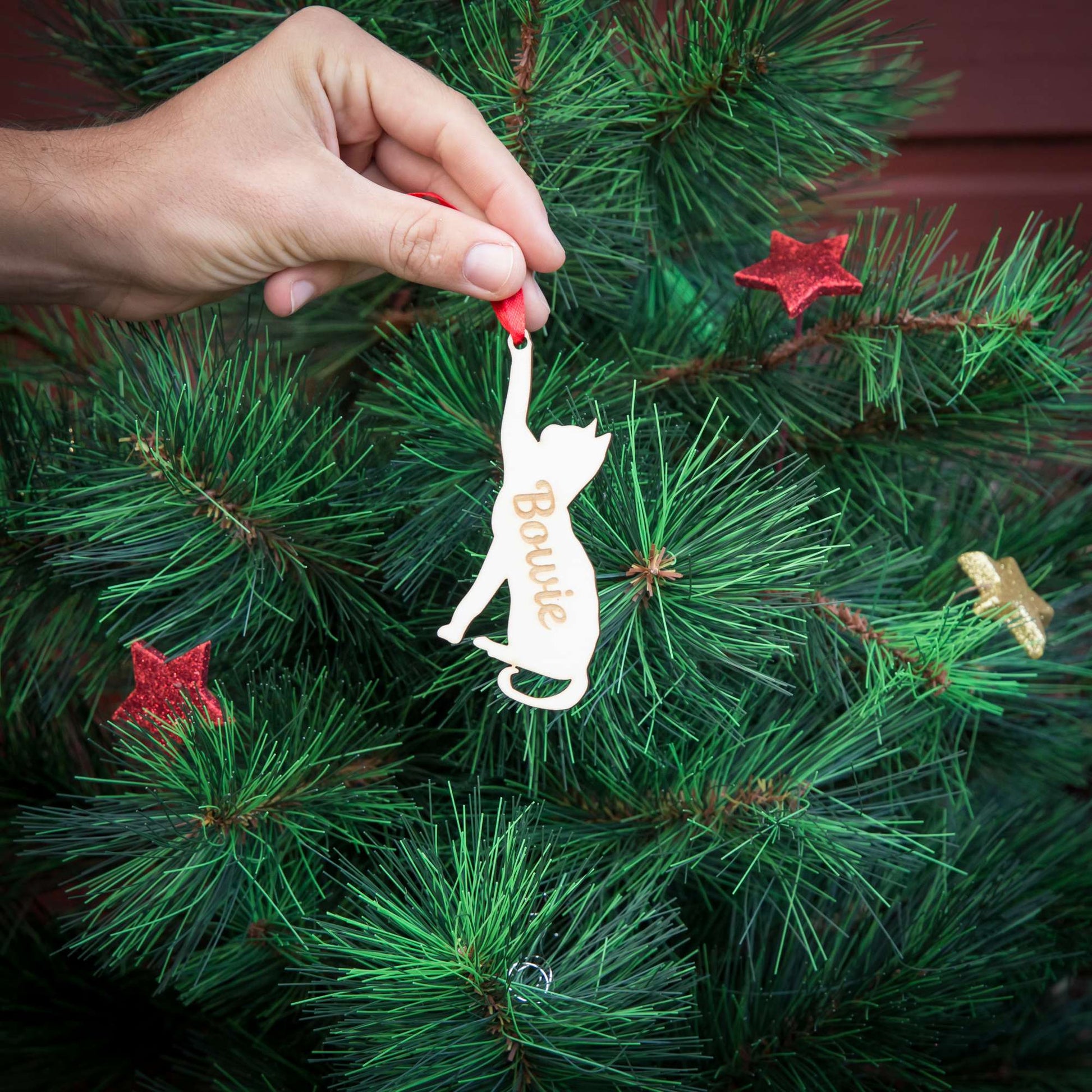 Weihnachtsbaumschmuck aus Holz personalisiert mit Namen "Katze" 12 cm | Weihnachtsdeko | Christbaum