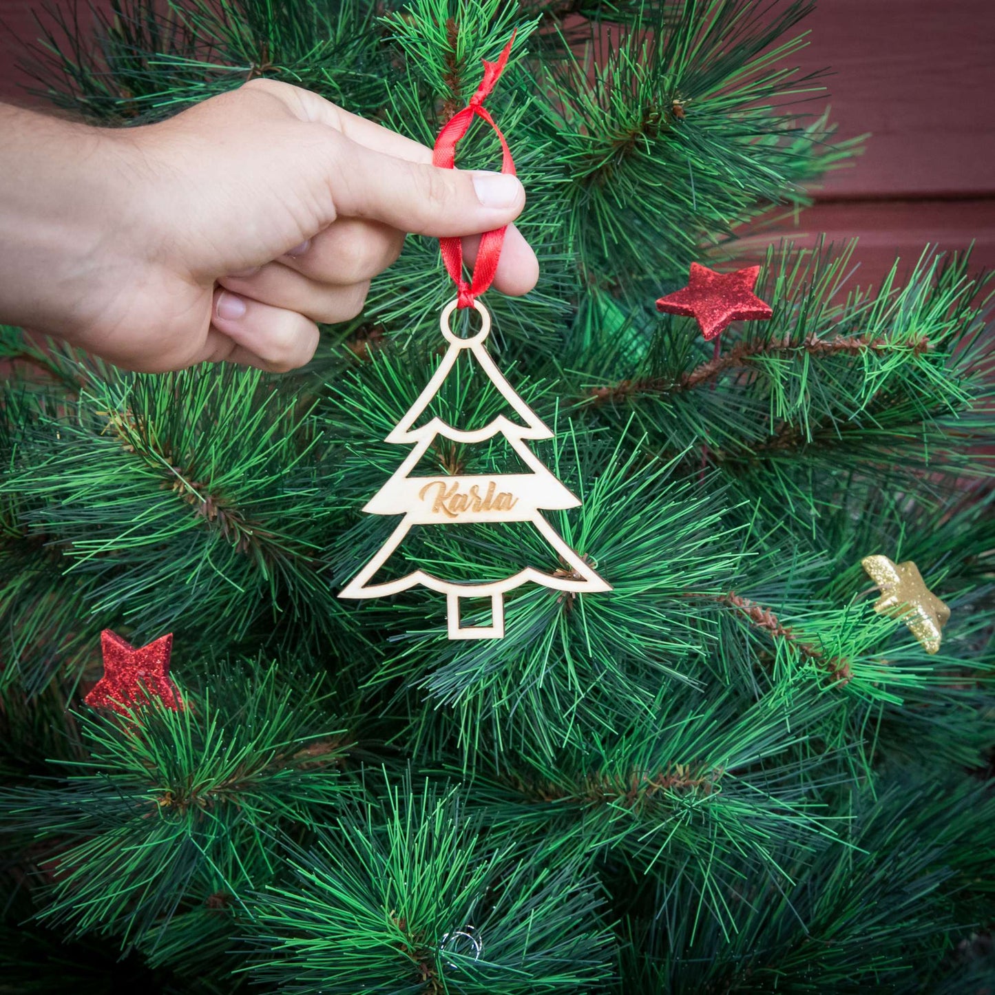 Weihnachtsbaumschmuck aus Holz personalisiert mit Namen "Tannenbaum" 10 cm | Weihnachtsdeko |  Christbaum
