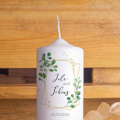 Hochzeitskerze | Goldenes Rechteck | 15 - 30 cm Höhe | Traukerze | Personalisierte Kerze