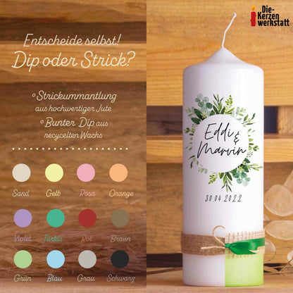 Hochzeitskerze | Kreis | 15 - 30 cm Höhe | Traukerze | Personalisierte Kerze