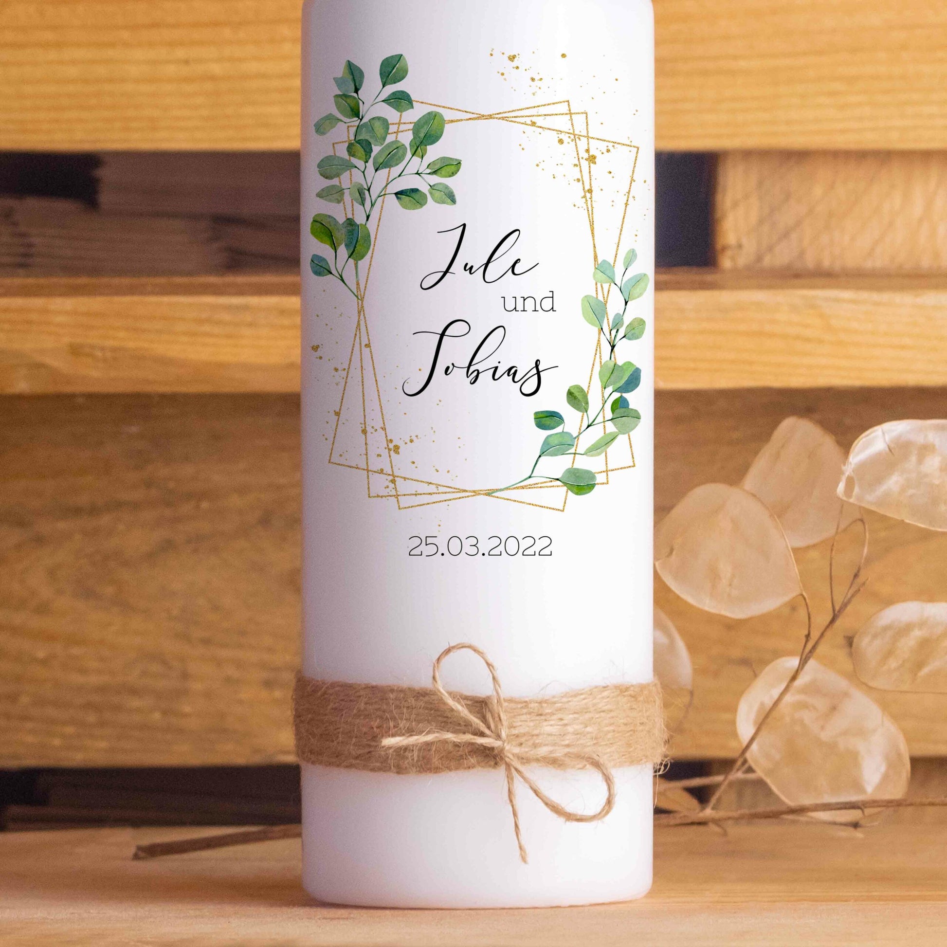 Hochzeitskerze | Goldenes Rechteck | 15 - 30 cm Höhe | Traukerze | Personalisierte Kerze