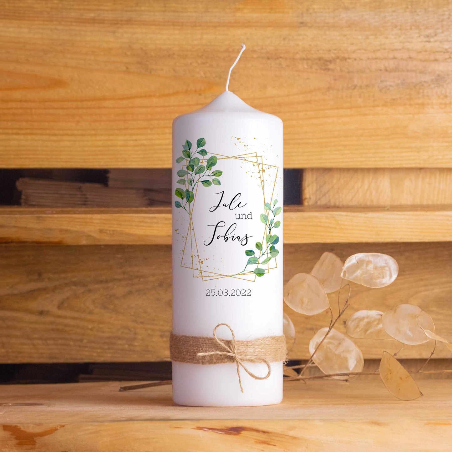 Hochzeitskerze | Goldenes Rechteck | 15 - 30 cm Höhe | Traukerze | Personalisierte Kerze