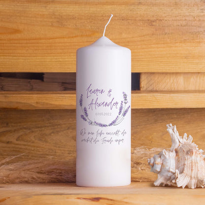Hochzeitskerze | Lavendel | 15 - 30 cm Höhe | Traukerze | Personalisierte Kerze