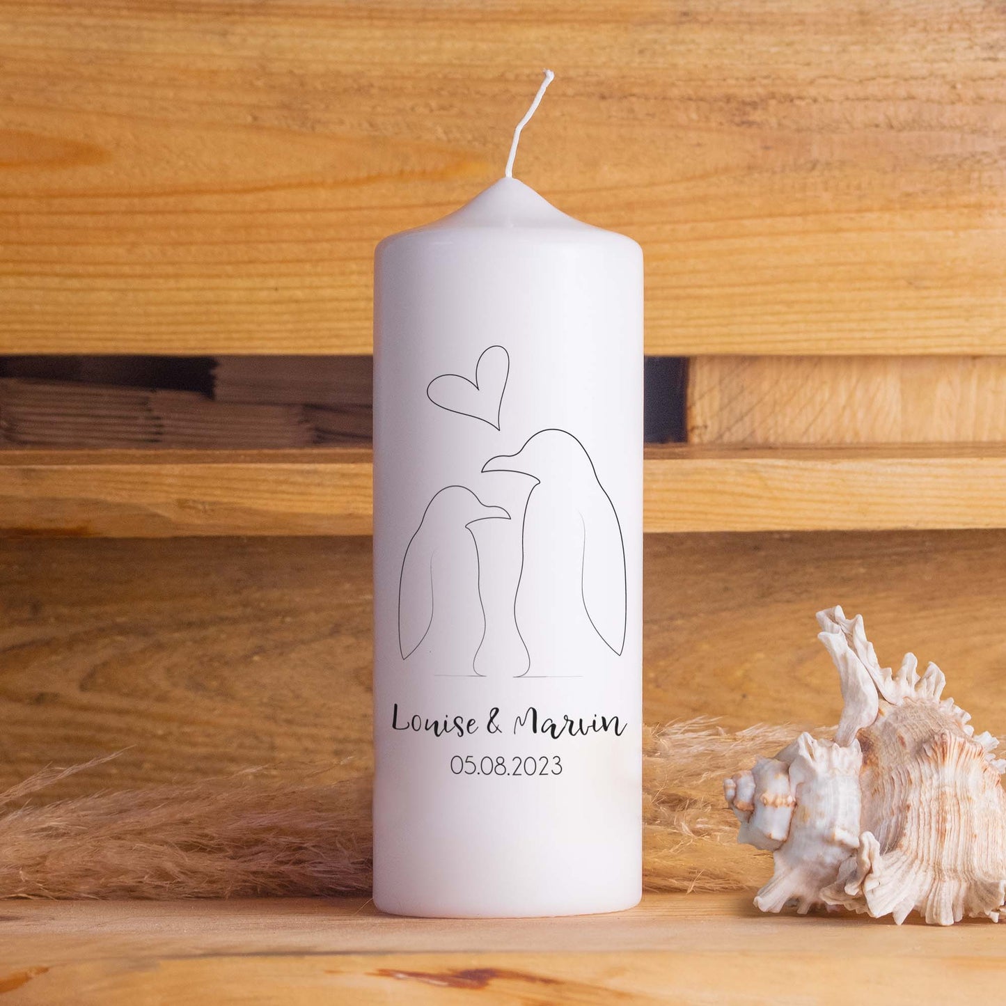 Hochzeitskerze | Pinguine | 15 - 30 cm Höhe | Traukerze | Personalisierte Kerze