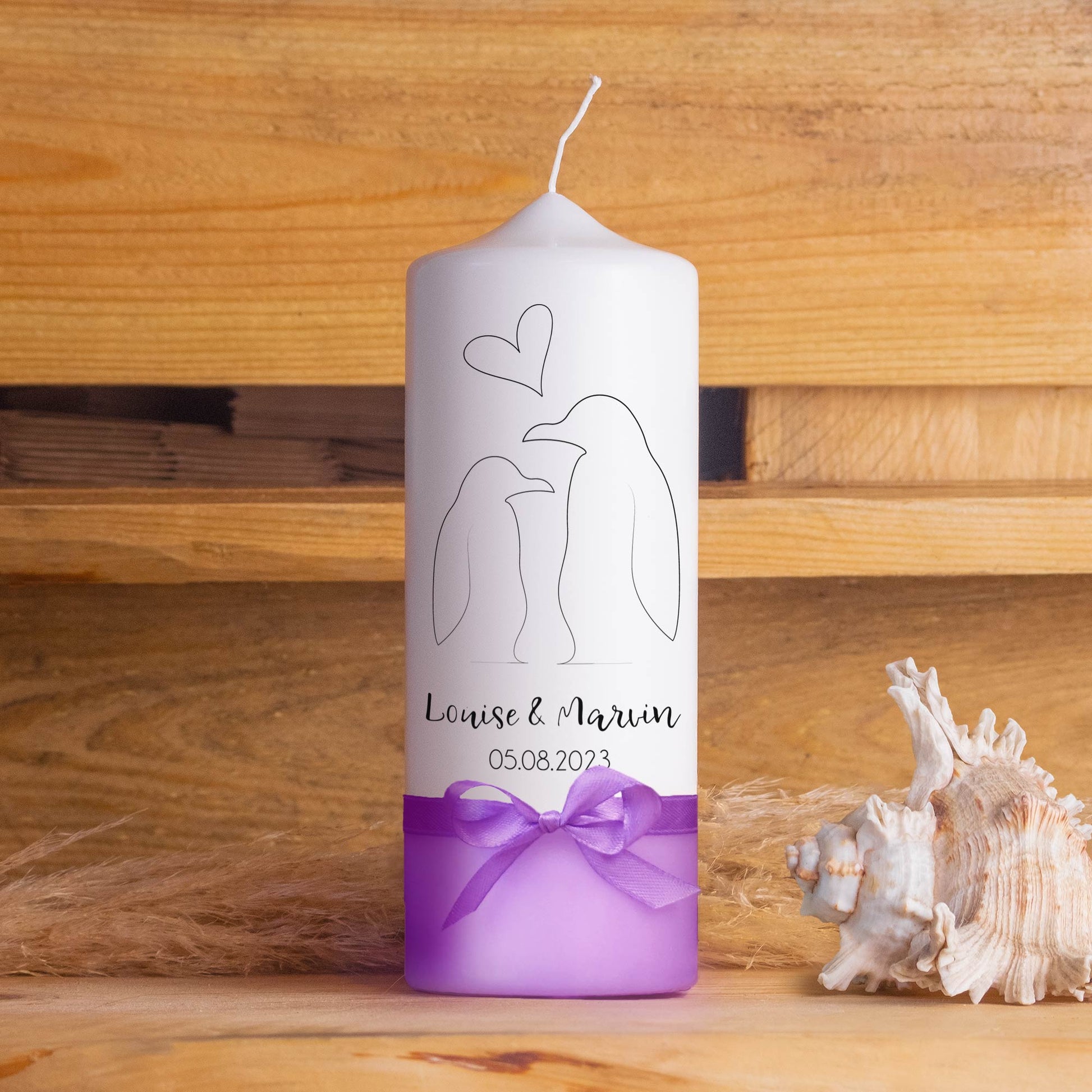Hochzeitskerze | Pinguine | 15 - 30 cm Höhe | Traukerze | Personalisierte Kerze