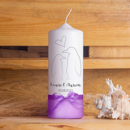 Hochzeitskerze | Pinguine | 15 - 30 cm Höhe | Traukerze | Personalisierte Kerze
