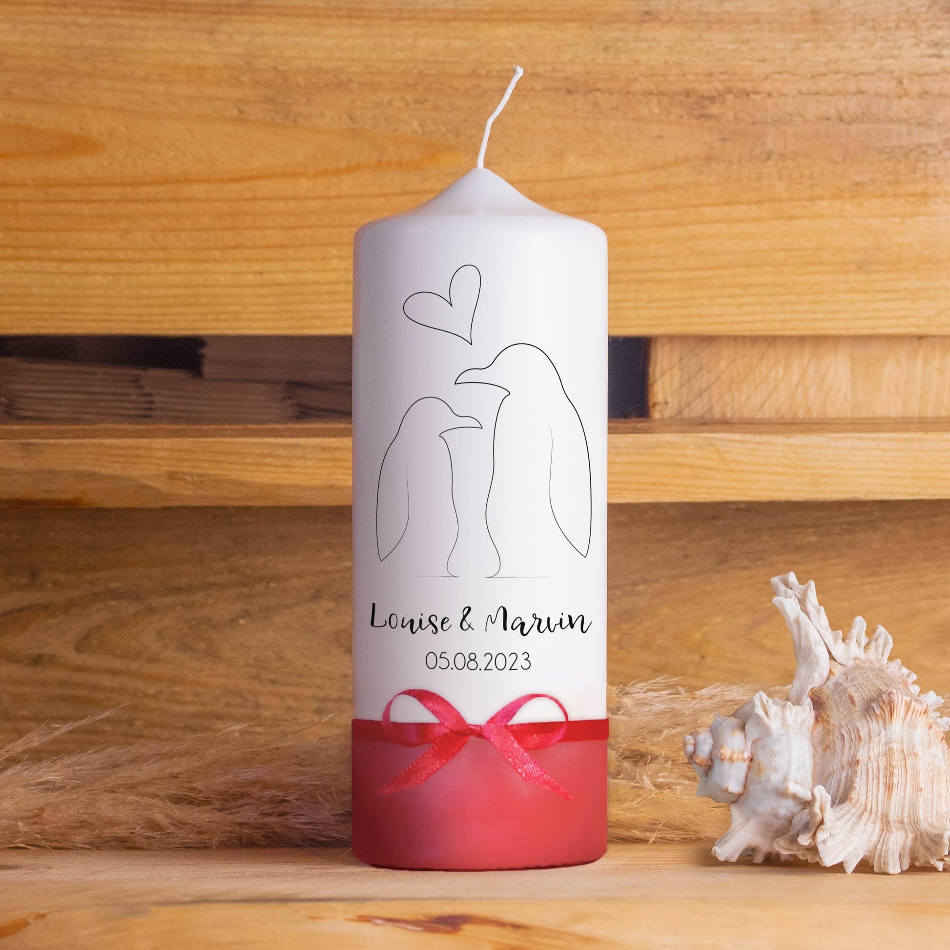 Hochzeitskerze | Pinguine | 15 - 30 cm Höhe | Traukerze | Personalisierte Kerze