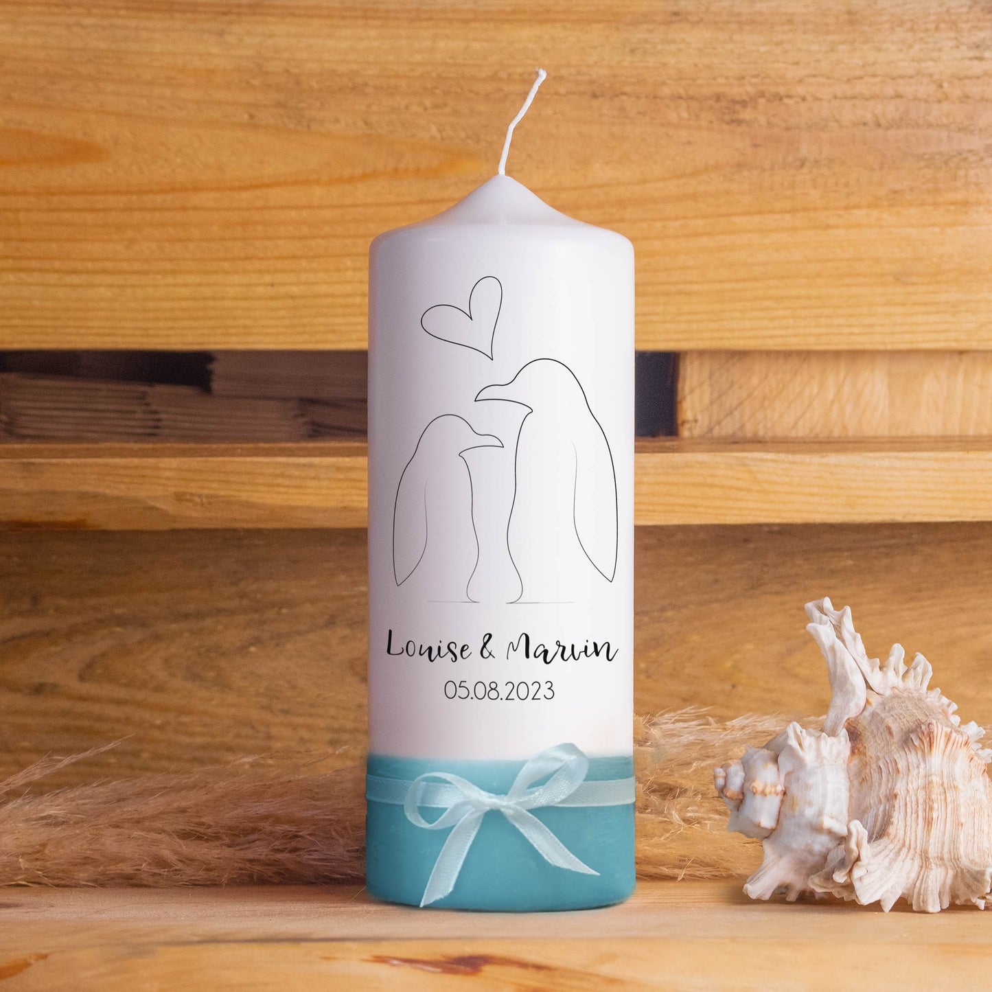 Hochzeitskerze | Pinguine | 15 - 30 cm Höhe | Traukerze | Personalisierte Kerze