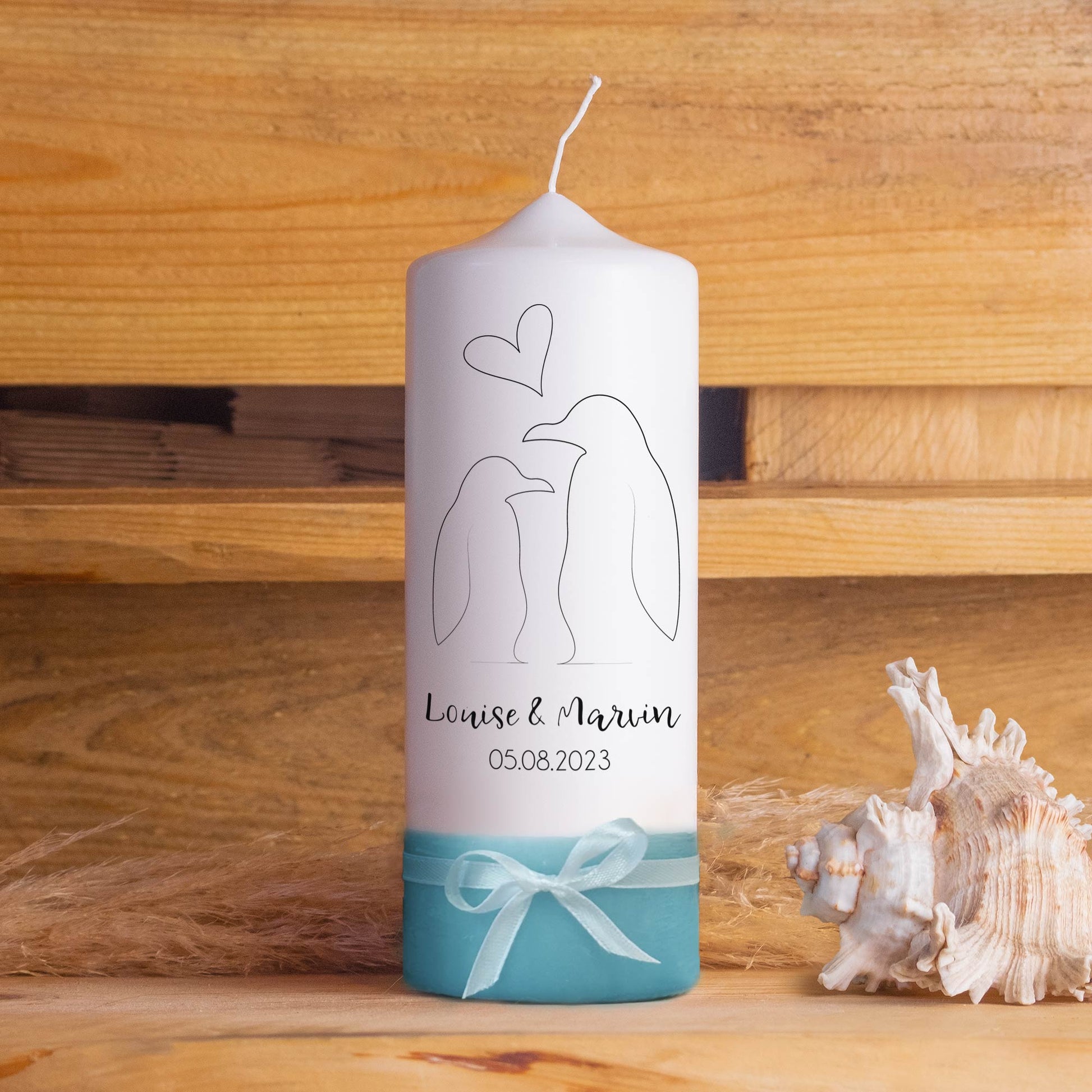 Hochzeitskerze | Pinguine | 15 - 30 cm Höhe | Traukerze | Personalisierte Kerze