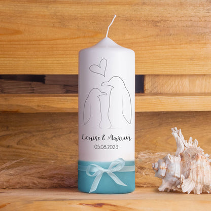 Hochzeitskerze | Pinguine | 15 - 30 cm Höhe | Traukerze | Personalisierte Kerze