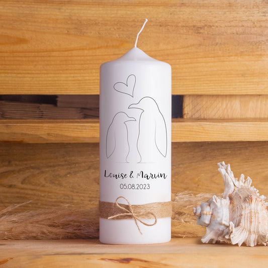 Personalisierte Hochzeitskerze Pinguin
