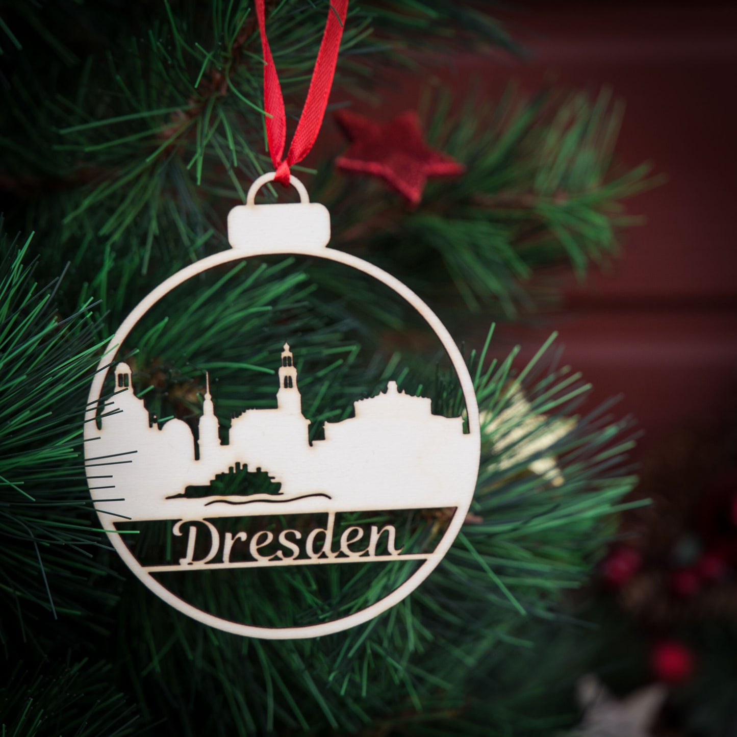 Weihnachtskugel aus Holz" ∅ 10 cm | Weihnachtsbaum Schmuck | Dresden Elbpanorama | Weihnachtsdeko |  Christbaum