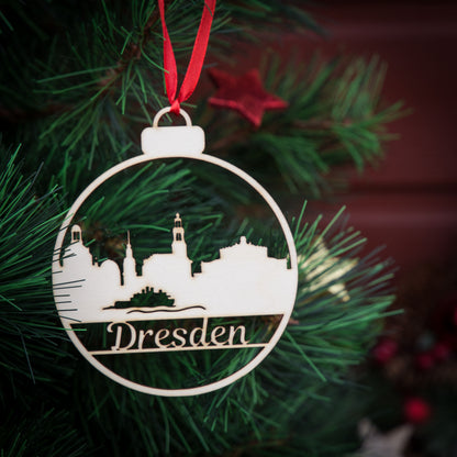 Weihnachtskugel aus Holz" ∅ 10 cm | Weihnachtsbaum Schmuck | Dresden Elbpanorama | Weihnachtsdeko |  Christbaum