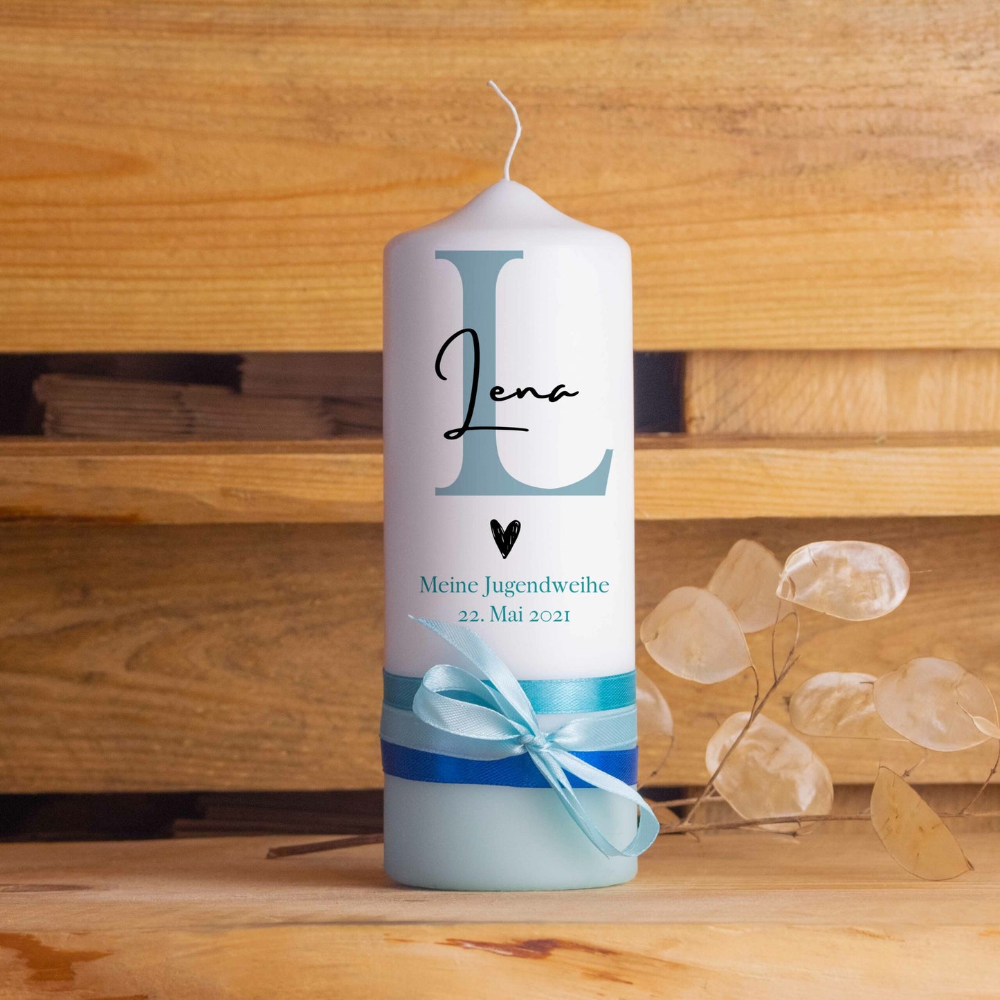 Jugendweihekerze | Initialen | 15 - 30 cm Höhe | Personalisierte Kerze
