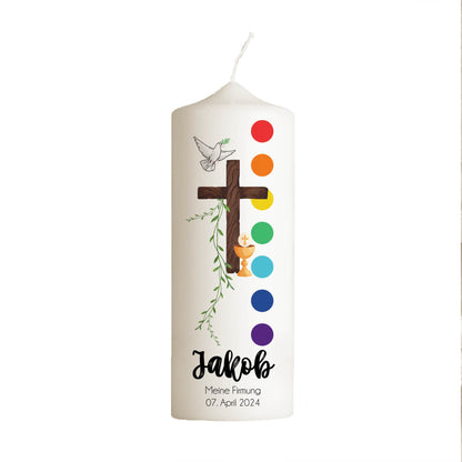 Firmkerze | Kelch | 15 - 30 cm Höhe | Personalisierte Kerze zur Firmung mit Name | Regenbogen | Katholisch