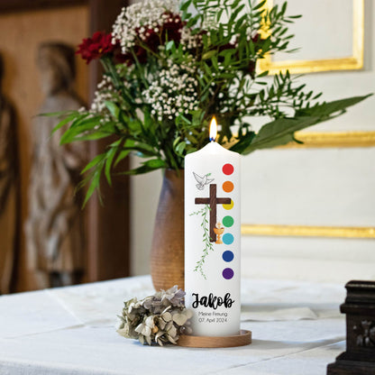 Firmkerze | Kelch | 15 - 30 cm Höhe | Personalisierte Kerze zur Firmung mit Name | Regenbogen | Katholisch