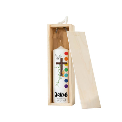Firmkerze | Kelch | 15 - 30 cm Höhe | Personalisierte Kerze zur Firmung mit Name | Regenbogen | Katholisch
