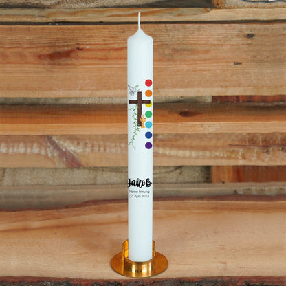 Firmkerze | Kelch | 15 - 30 cm Höhe | Personalisierte Kerze zur Firmung mit Name | Regenbogen | Katholisch