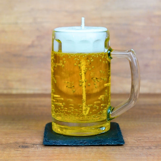 Witzige Bierglas Kerze mit Schaumkrone