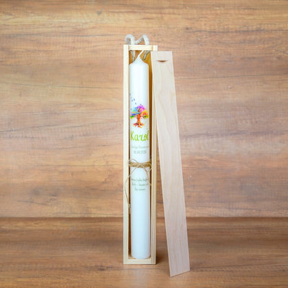 Kerzenbox Holz 41 cm für schmale Kerzen geöffnet