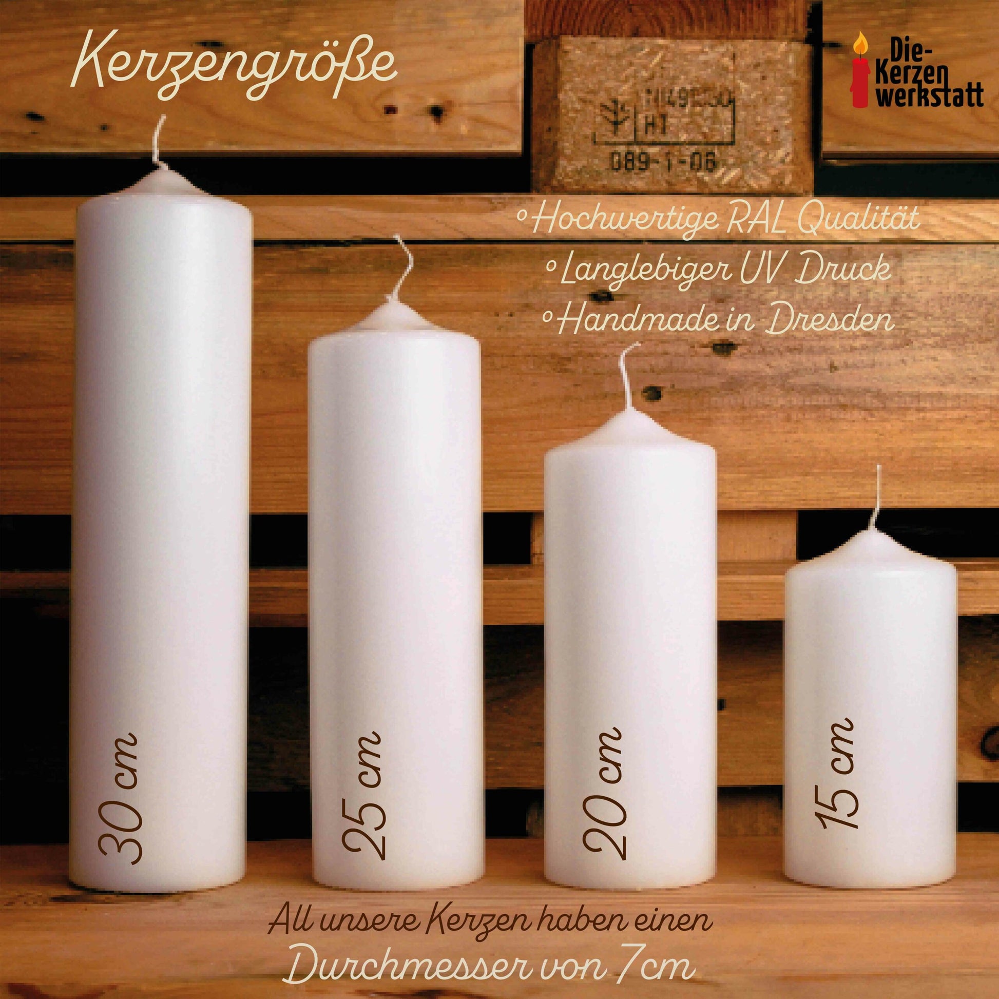 Kerze | Kerzenrohling | 15 - 30 cm Höhe | 7 cm Durchmesser | Reinweisse Kerze