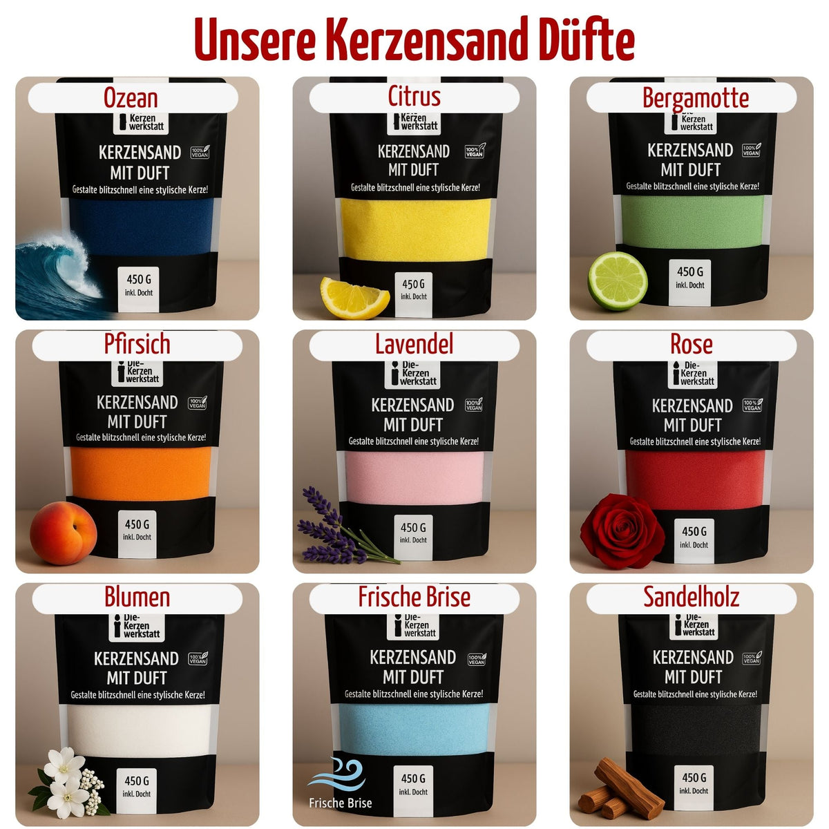 Duft-Sparset: 9 Kerzensand-Düfte zur freien Auswahl
