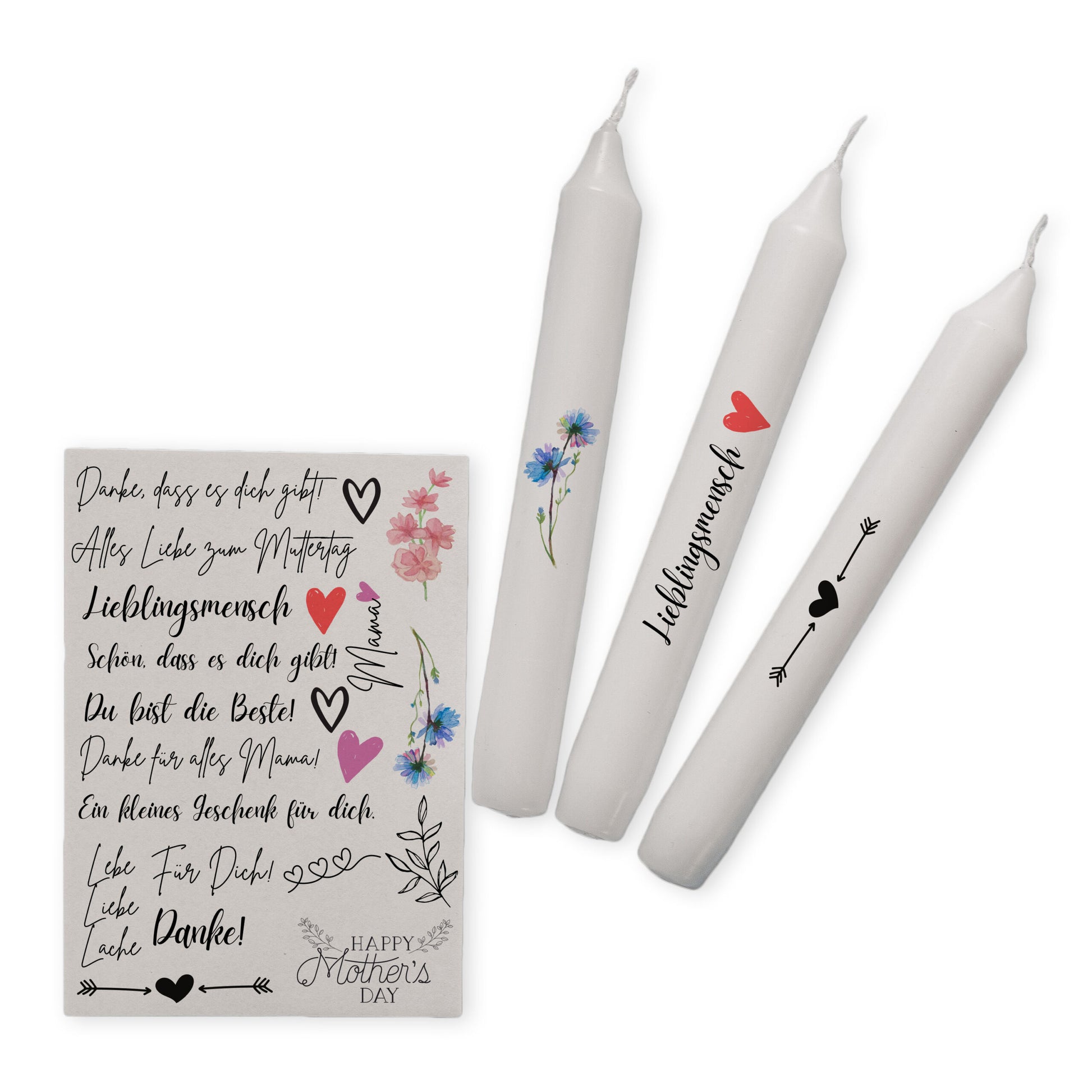 Kerzentattoos Muttertag | Kerzenfolie | Bastelset für Kerzen Thema "Muttertag" | Geschenk | Basteln | Kerzensticker