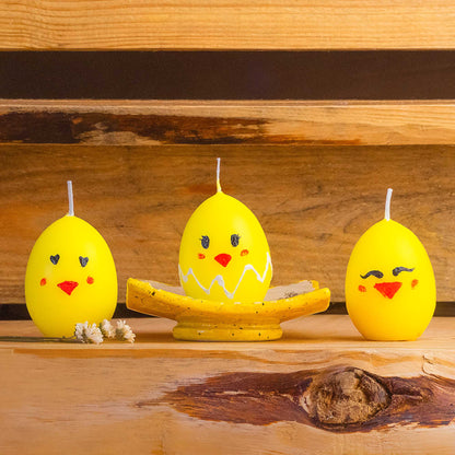 Handbemalte Küken-Kerzen 3er-Set Ostern
