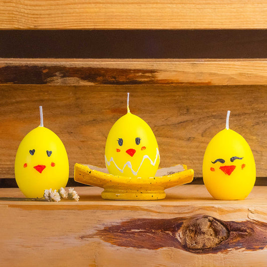 Handbemalte Küken-Kerzen 3er-Set Ostern