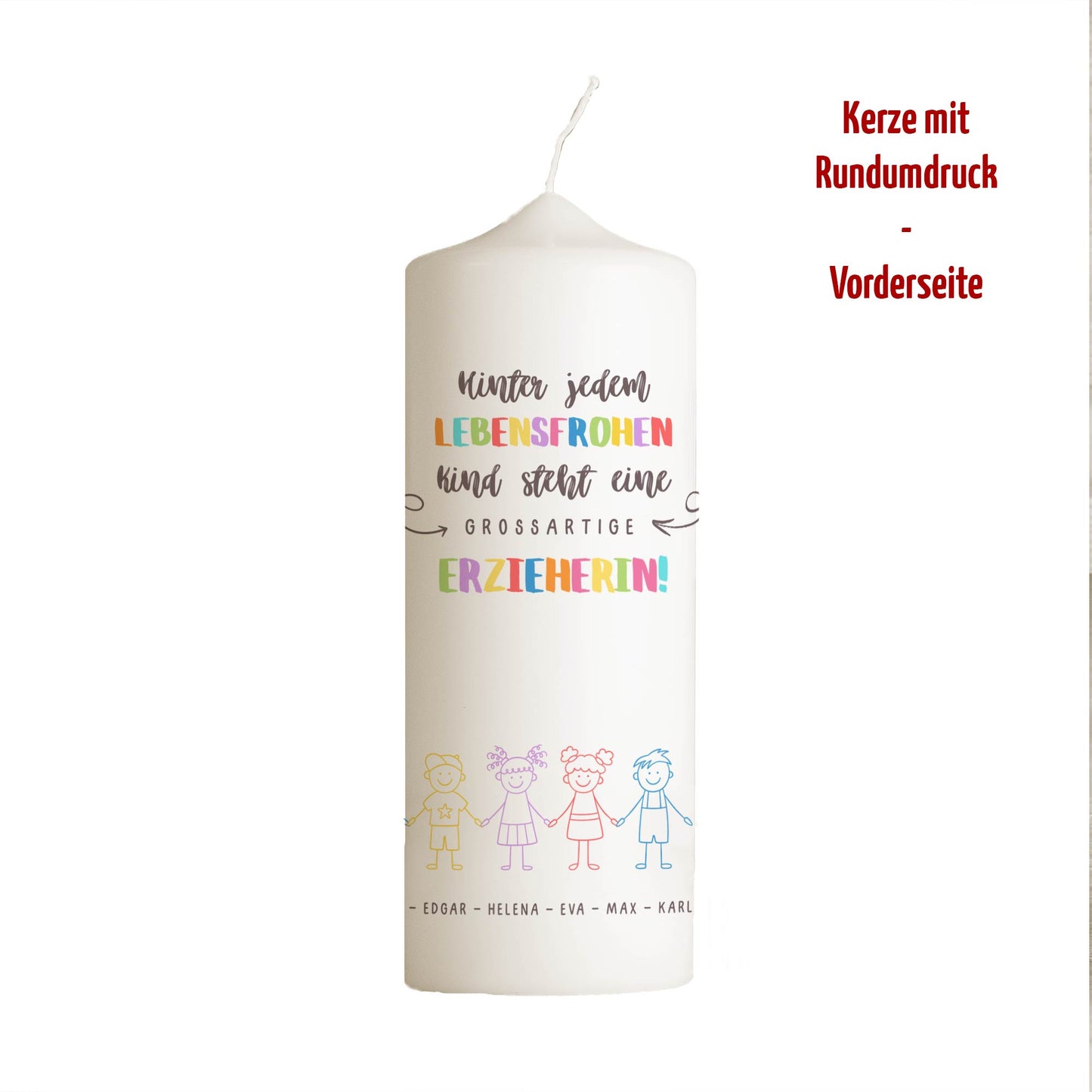 Kita Abschiedskerze „Kinderreihe“ | Personalisiert mit Namen | Geschenk Erzieherin | Rundumdruck | 15–30 cm