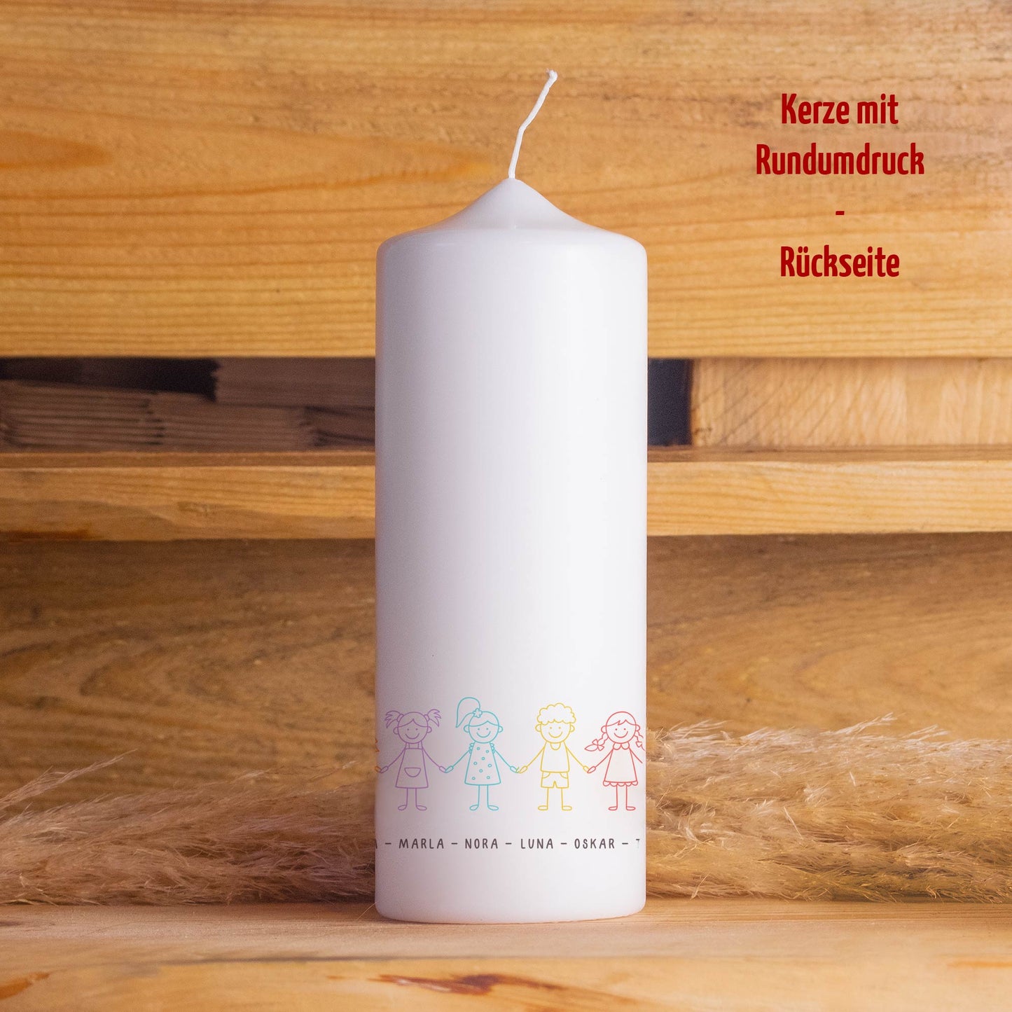 Kita Abschiedskerze „Kinderreihe“ | Personalisiert mit Namen | Geschenk Erzieherin | Rundumdruck | 15–30 cm