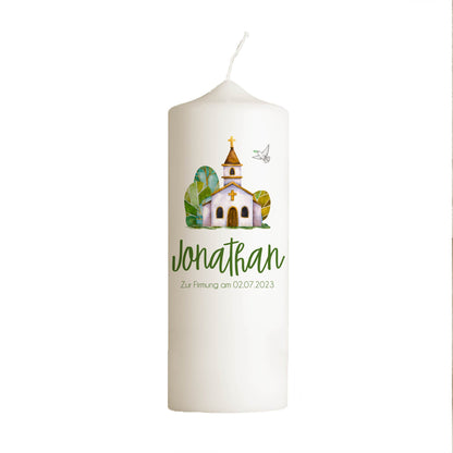 Firmkerze | Kirche | 15 - 30 cm Höhe | Personalisierte Kerze zur Firmung mit Name | Katholisch