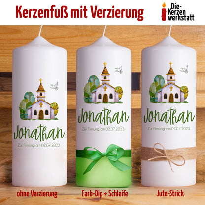 Firmkerze | Kirche | 15 - 30 cm Höhe | Personalisierte Kerze zur Firmung mit Name | Katholisch