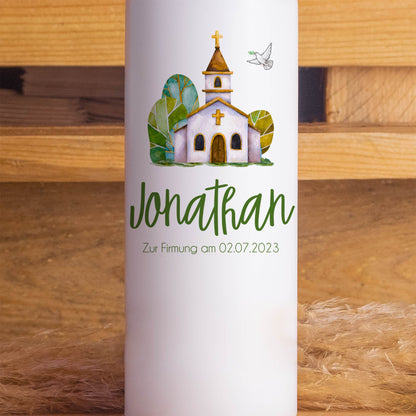 Firmkerze | Kirche | 15 - 30 cm Höhe | Personalisierte Kerze zur Firmung mit Name | Katholisch