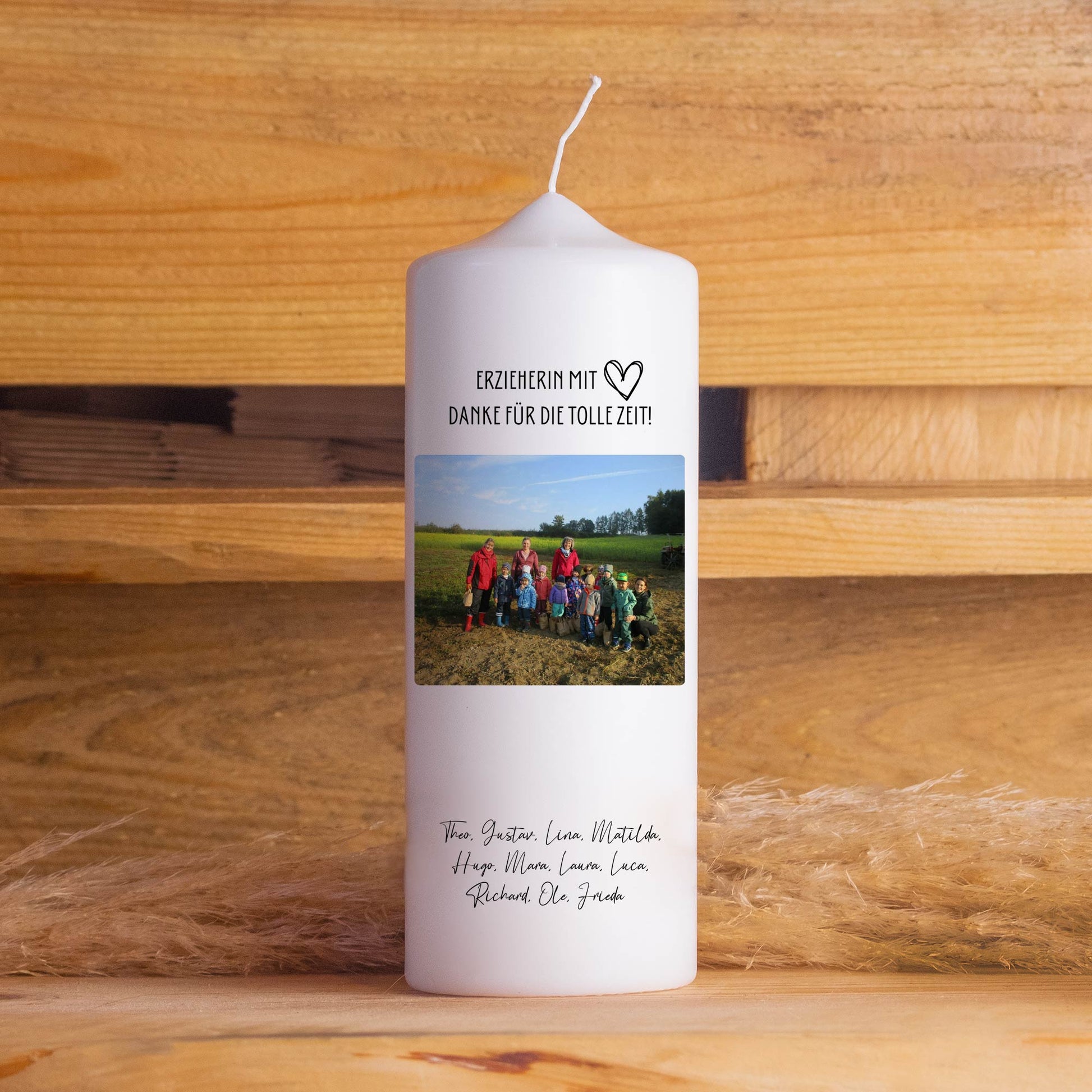 Kita Abschiedsgeschenk Kerze mit Foto Erzieher*in | 15 - 30 cm Höhe | Personalisierte Kerze | Geschenkidee Kindergarten | Kita Hort