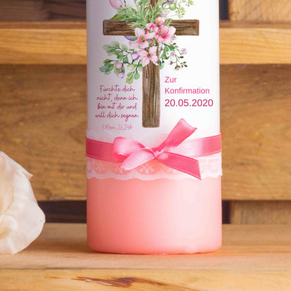 Konfirmationskerze | Blumenkreuz | 15 - 30 cm Höhe | Personalisierte Kerze