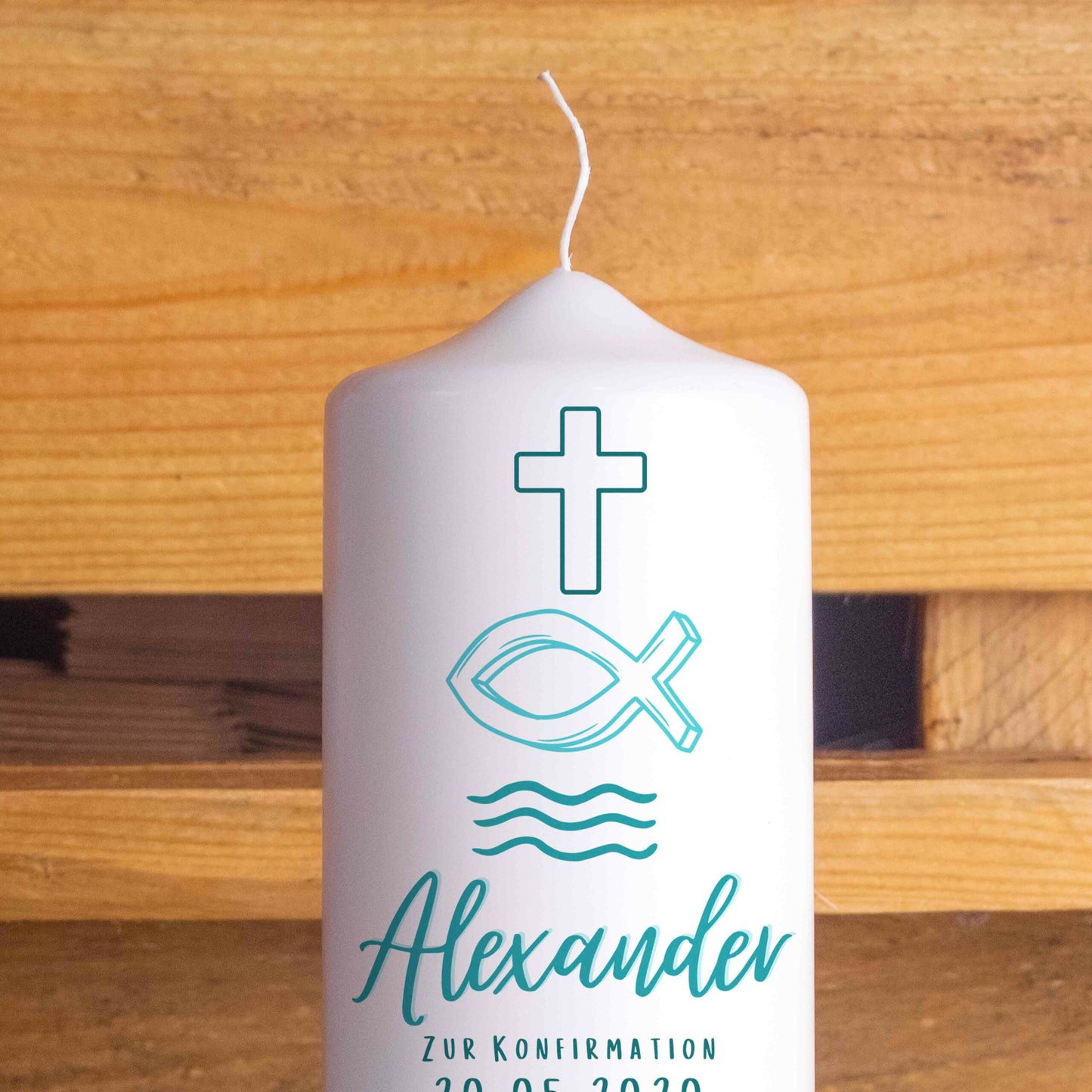 Konfirmationskerze | Symbole | 15 - 30 cm Höhe | Personalisierte Kerze
