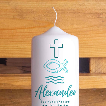 Konfirmationskerze | Symbole | 15 - 30 cm Höhe | Personalisierte Kerze