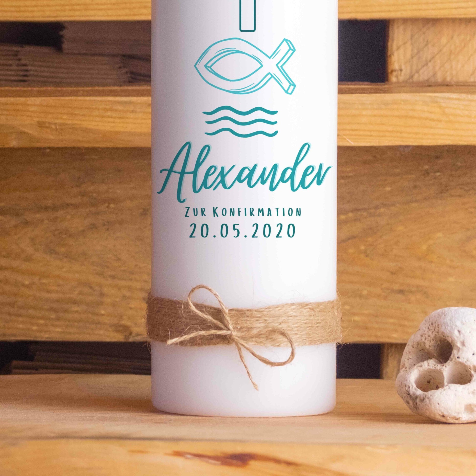 Konfirmationskerze | Symbole | 15 - 30 cm Höhe | Personalisierte Kerze