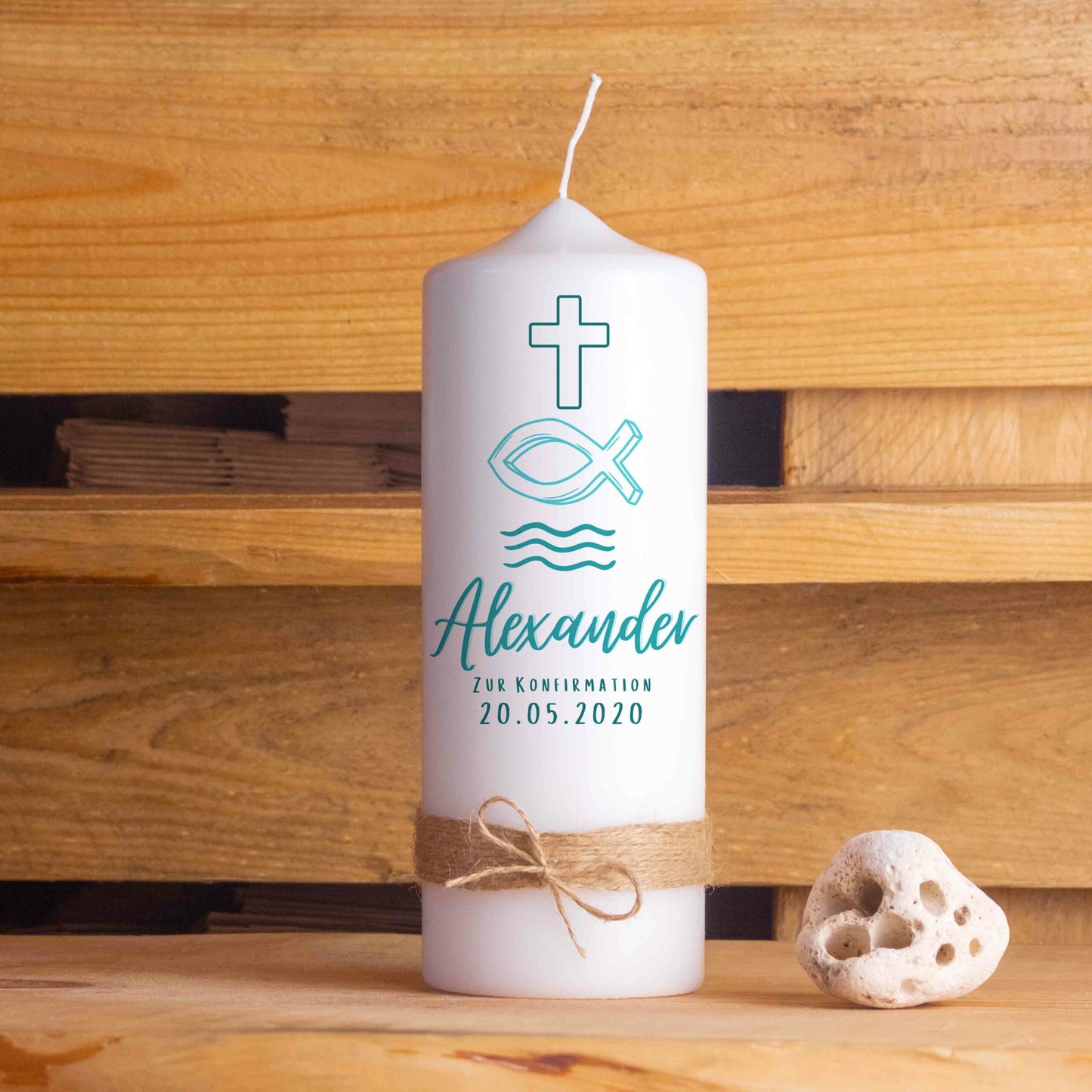 Konfirmationskerze | Symbole | 15 - 30 cm Höhe | Personalisierte Kerze