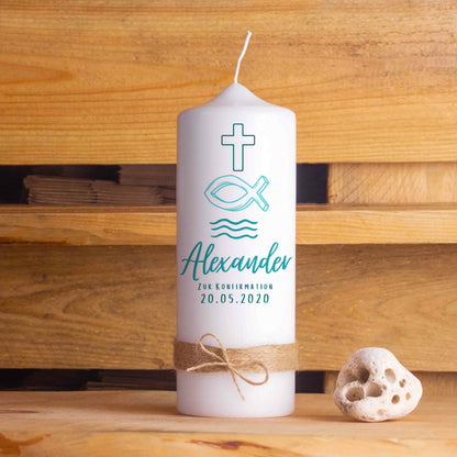 Konfirmationskerze | Symbole | 15 - 30 cm Höhe | Personalisierte Kerze