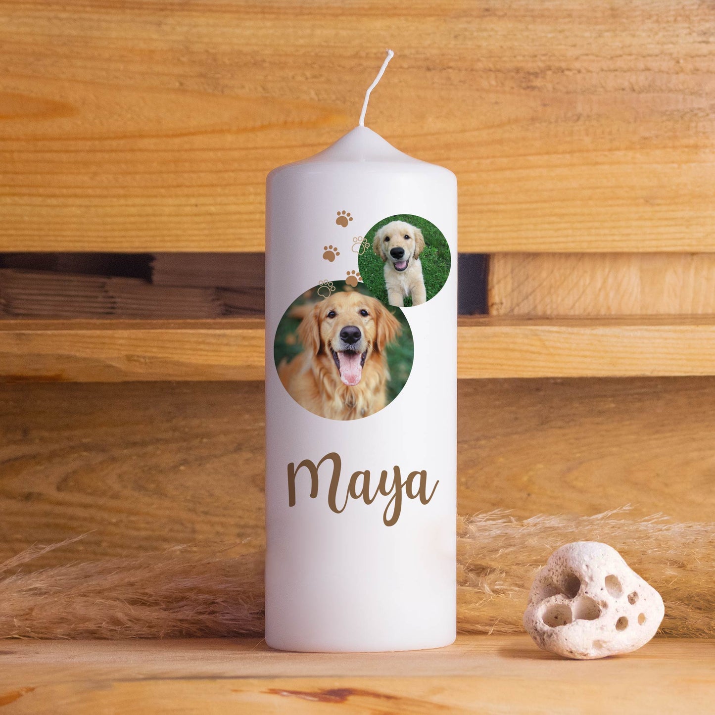 Haustierkerze Kreise mit 2 Fotos | 15 - 30 cm Höhe | Personalisierte Kerze | Gedenkkerze | Trauerkerze | Kerze als Andenken an Haustier