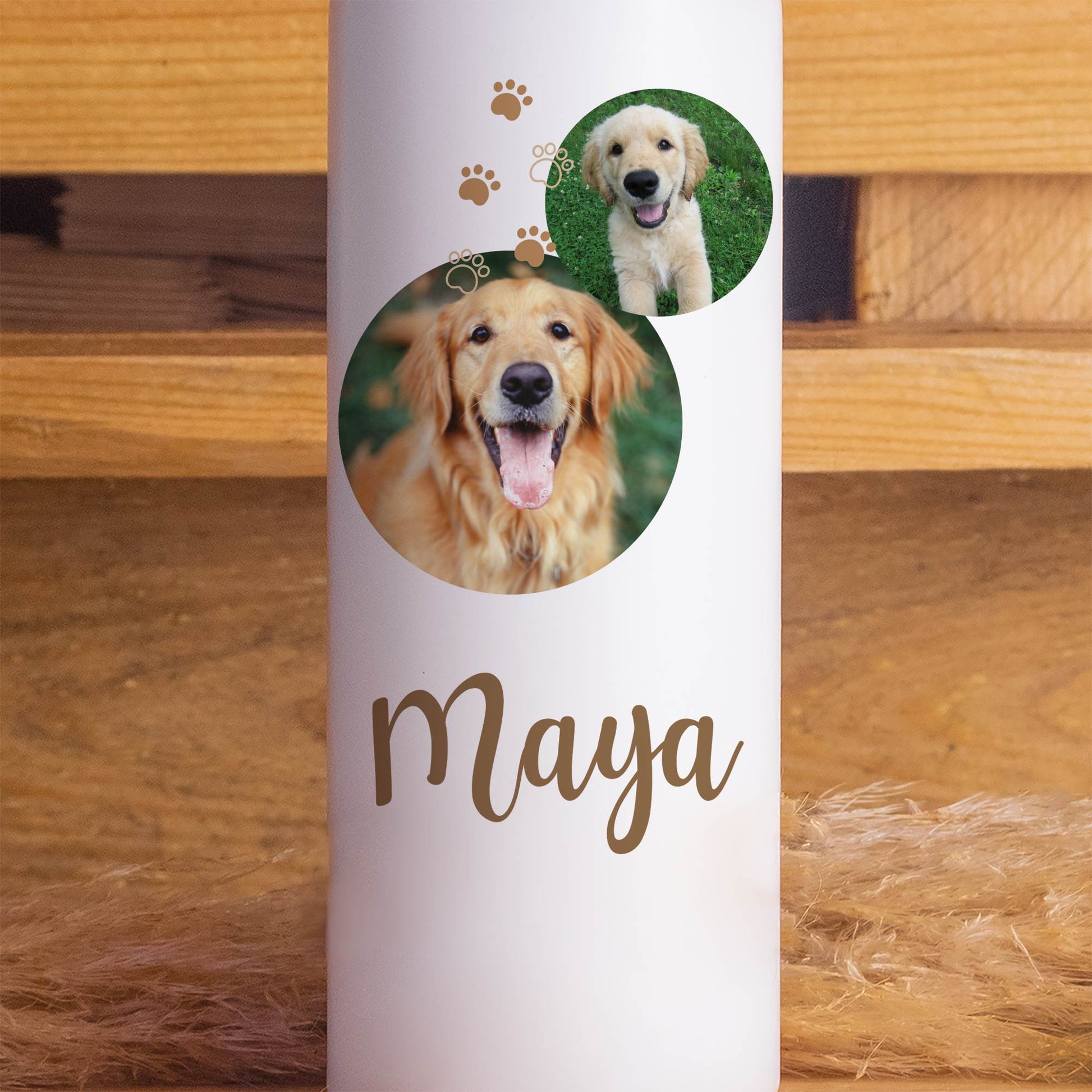 Haustierkerze Kreise mit 2 Fotos | 15 - 30 cm Höhe | Personalisierte Kerze | Gedenkkerze | Trauerkerze | Kerze als Andenken an Haustier