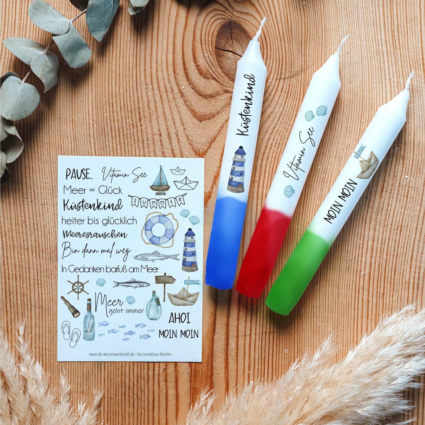 Kerzentattoos Maritim | Kerzenfolie | Bastelset für Kerzen Thema "Maritim" | Geschenk | Basteln | Kerzensticker