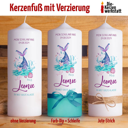 Schulanfangskerze Meerjungfrau | Personalisierte Einschulungskerze mit Name & Datum | 15–30 cm | Geschenk für Mädchen