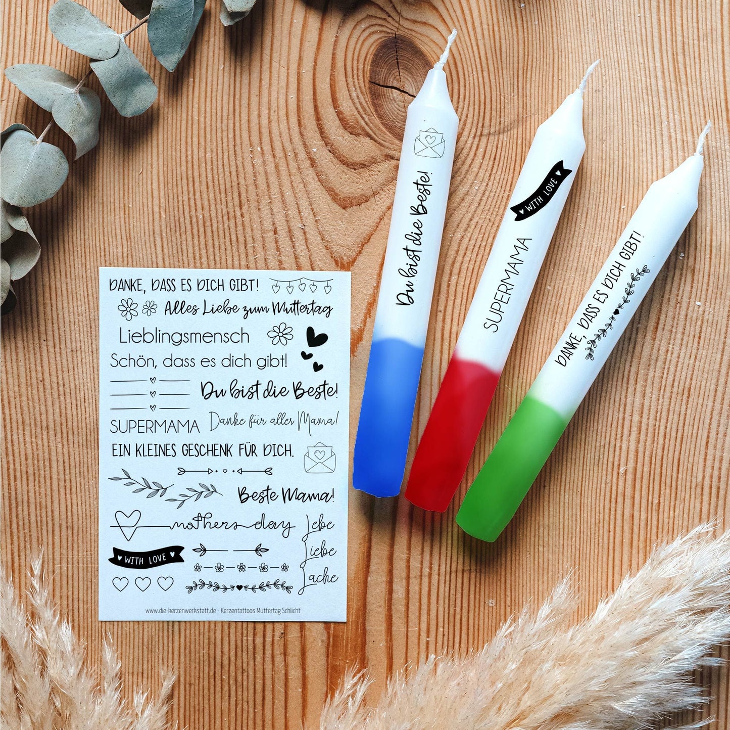Kerzentattoos Muttertag Schlicht | Kerzenfolie | Bastelset für Kerzen Thema "Muttertag" | Geschenk | Basteln | Kerzensticker