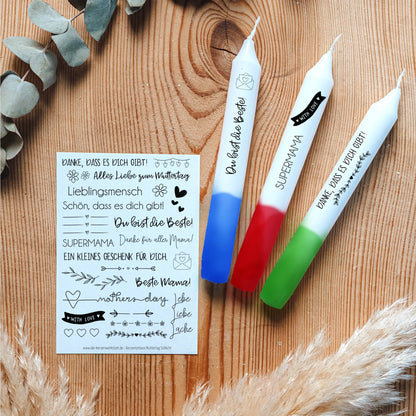 Kerzentattoos Muttertag Schlicht | Kerzenfolie | Bastelset für Kerzen Thema "Muttertag" | Geschenk | Basteln | Kerzensticker