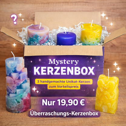 Mystery Kerzenbox – 3 handgemachte Kerzen im Set | Überraschungsbox Kerzen günstig