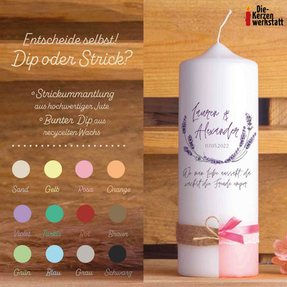 Hochzeitskerze | Lavendel | 15 - 30 cm Höhe | Traukerze | Personalisierte Kerze