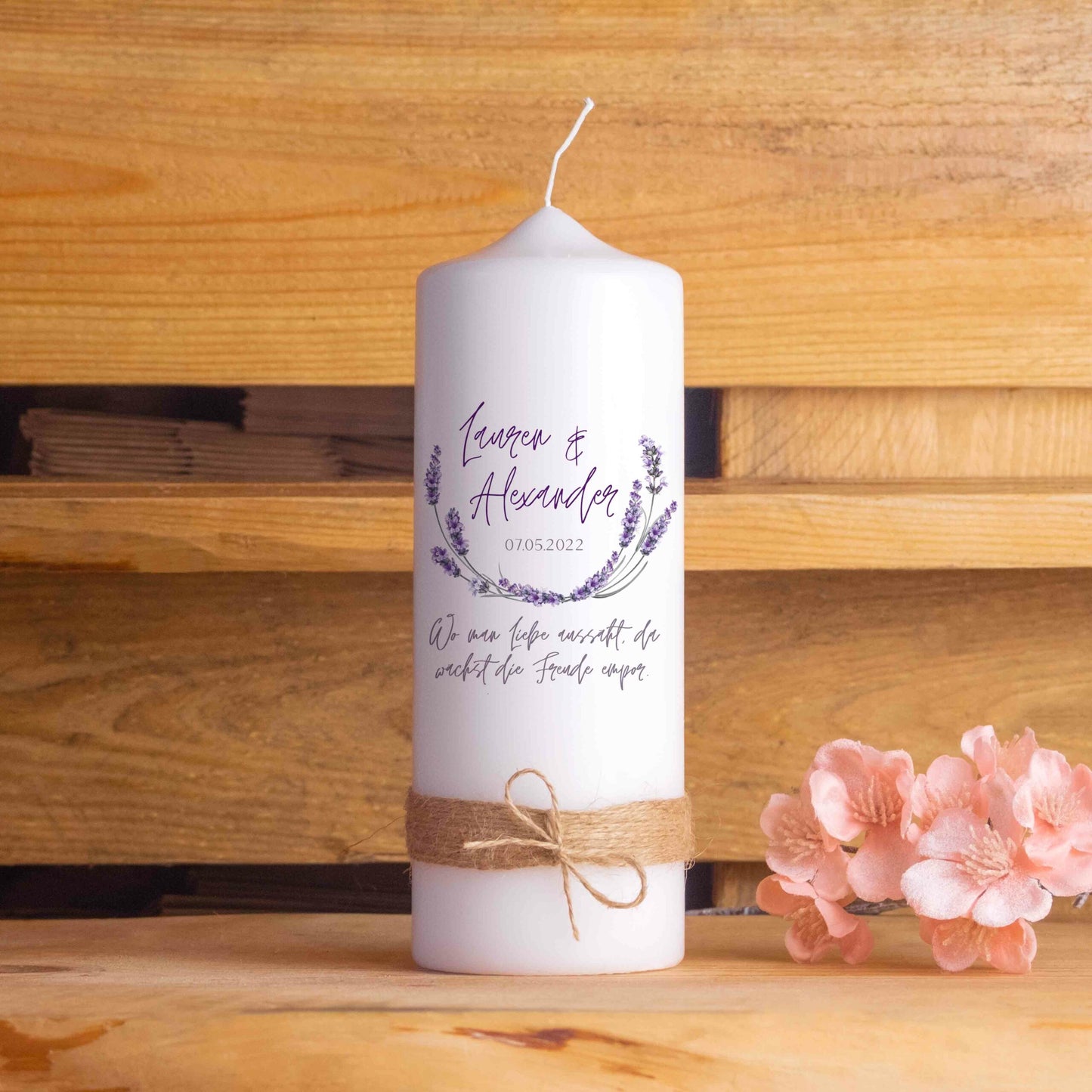 Personalisierte Hochzeitskerze Lavendel